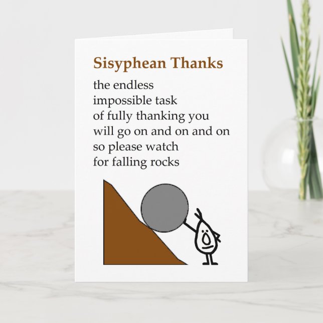 Carte De Remerciements Sisyphean Thanks - a funny thank you poem (Devant)