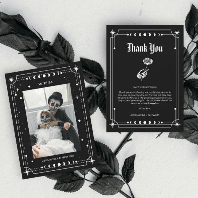 Carte De Remerciements Skeleton gothique Photo Halloween Mariage (Créateur téléchargé)