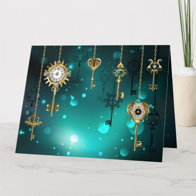 Carte De Remerciements Skeleton Keys on Green Background (Devant)