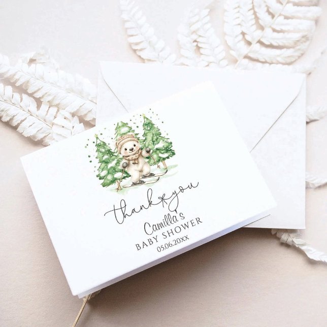 Carte De Remerciements Ski dans le Baby shower d'hiver de la parentalité (Créateur téléchargé)