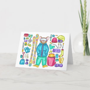 Carte De Remerciements Ski Pika Gear Spread Watercolor Card