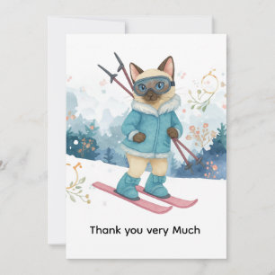 Carte De Remerciements Ski pour les amateurs de chat siamois pour l'enter