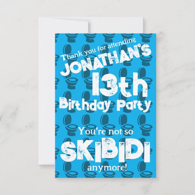 Carte De Remerciements Skibidi Toilet fête d'anniversaire (Devant)