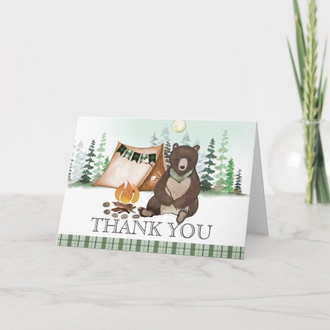 Carte De Remerciements S'more Camping Bear Happy Camper 1er anniversaire (Devant)