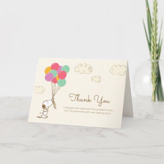 Carte De Remerciements Snoopy et ballons d'anniversaire (Devant)