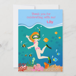 Carte De Remerciements Snorkeling avec poisson tropical fille fête d'anni