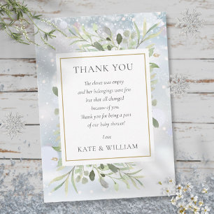 Carte De Remerciements Snowflakes d'hiver Baby shower vert poème