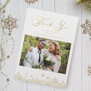 Carte De Remerciements Snowflakes Fake Gold Effet Premier Joyeux Noël