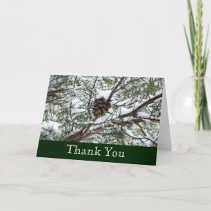 Carte De Remerciements Snowy Pine Cône II hiver Photographie de la nature