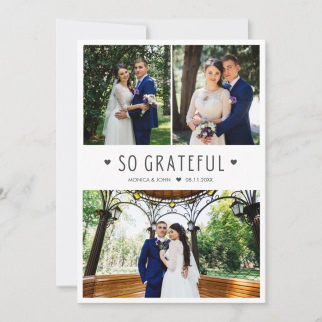 Carte De Remerciements So Grateful Modern Wedding Photo Thank You Card (Devant)