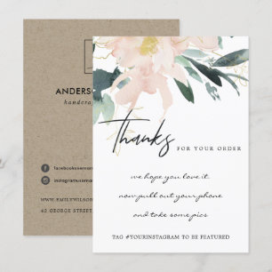 CARTE DE REMERCIEMENTS SOFT BLUSH GOLD FLORAL ENTREPRISE LOGO D'ENTREPRIS