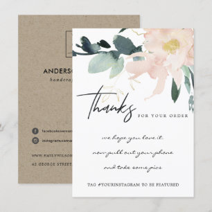 CARTE DE REMERCIEMENTS SOFT BLUSH GOLD FLORAL ENTREPRISE LOGO D'ENTREPRIS