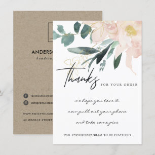 CARTE DE REMERCIEMENTS SOFT BLUSH GOLD FLORAL ENTREPRISE LOGO D'ENTREPRIS