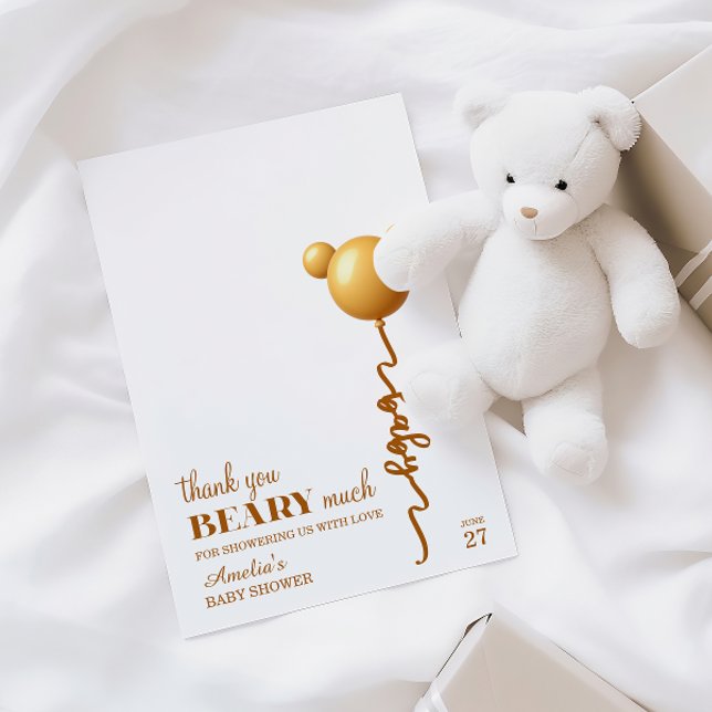 Carte De Remerciements Soft Gold Bear Balloon Beary Thanks Neutral (Créateur téléchargé)