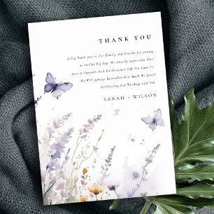 Carte De Remerciements Soft Lilac Fleur sauvage Butterfly Garden Mariage