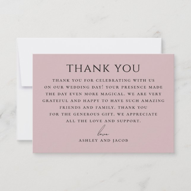 Carte De Remerciements Soft Mauve Pink Wedding | Elegant Romantic Chic (Devant)