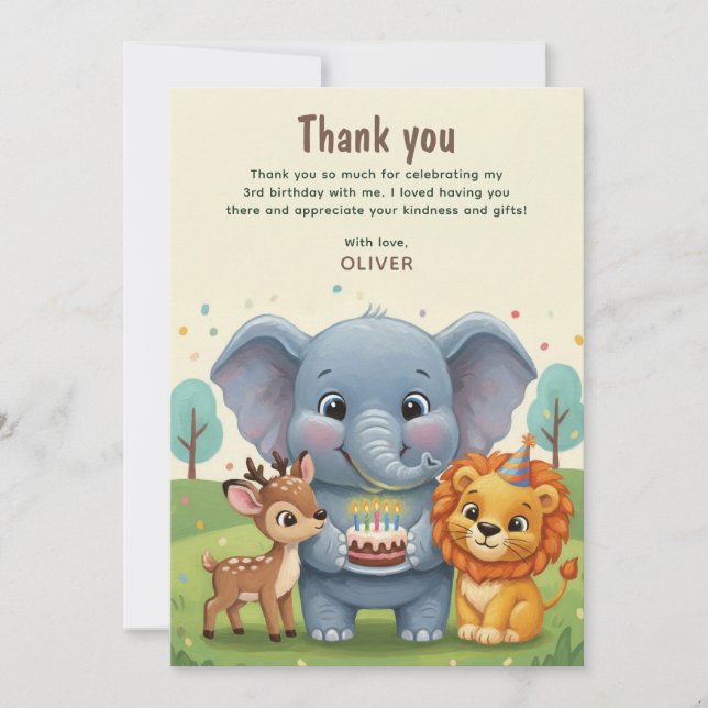 Carte De Remerciements Soft Woodland Animals Storybook Birthday (Devant)