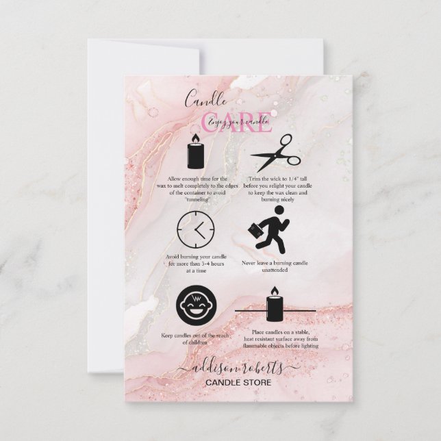 Carte De Remerciements Soins aux bougies rose esthétique (Devant)