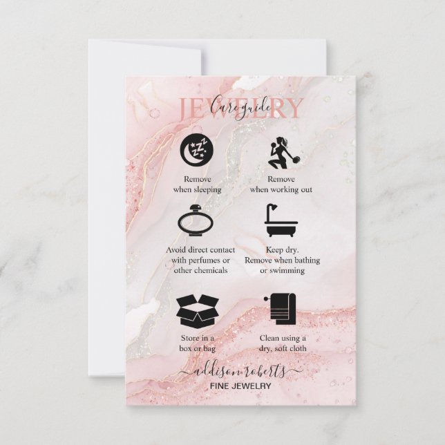Carte De Remerciements Soins de bijoux esthétiques roses (Devant)