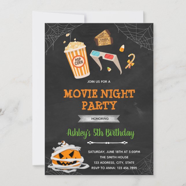 Carte De Remerciements Soirée cinéma à l'invitation de l'halloween (Devant)