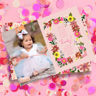 Carte De Remerciements Soirée d'anniversaire de fille lapin rose mignonne