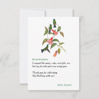 Carte De Remerciements Soirée d'anniversaire des Hummingbirds Floral Wrea