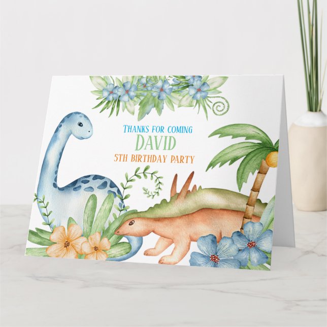 Carte De Remerciements Soirée d'anniversaire du Cute Dinosaur (Devant)