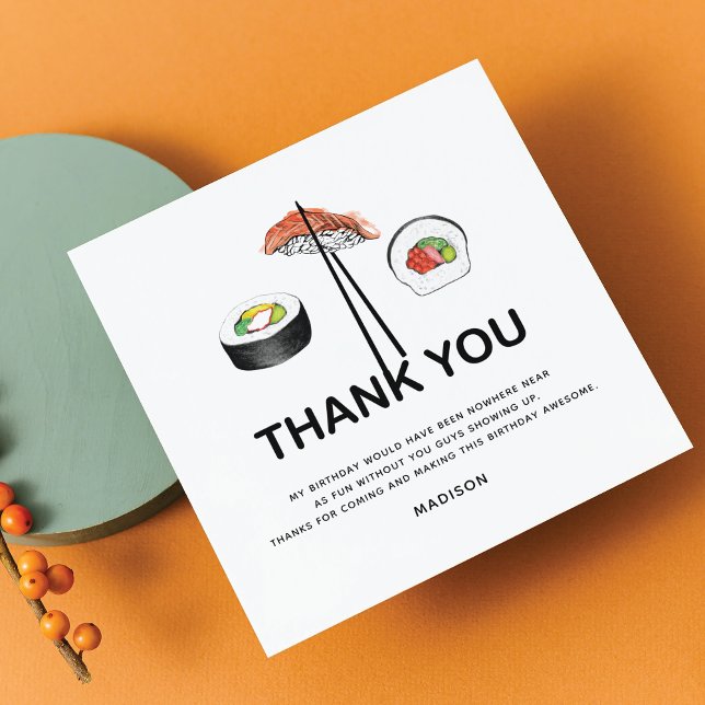 Carte De Remerciements Soirée d'anniversaire Sushi Personnalisé Moderne (Créateur téléchargé)