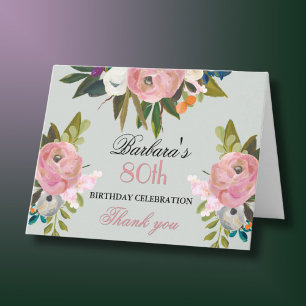 Carte De Remerciements Soirée élégante peinte à la main florale 80e anniv