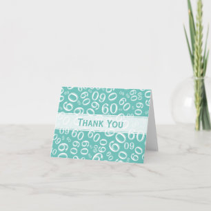 Carte De Remerciements Soixantième motif Teal/blanc de nombre