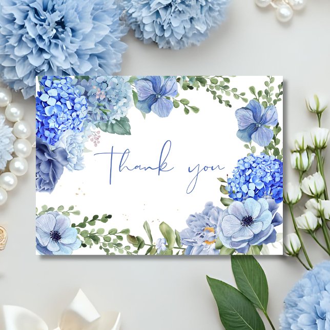 Carte De Remerciements Something blue before i do hydrangea bridal shower (Créateur téléchargé)