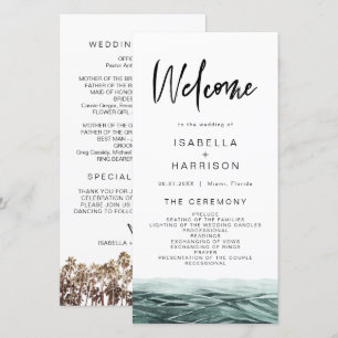 Carte De Remerciements SOPHIA Tropical Beach Ocean Palm Wedding Program