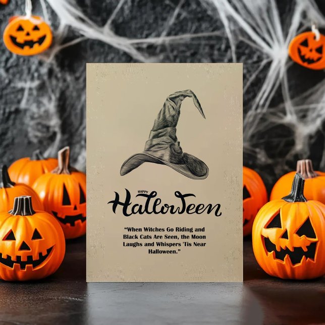 Carte De Remerciements Sorcière rétro Casquette Chat noir Lune Halloween  (Créateur téléchargé)