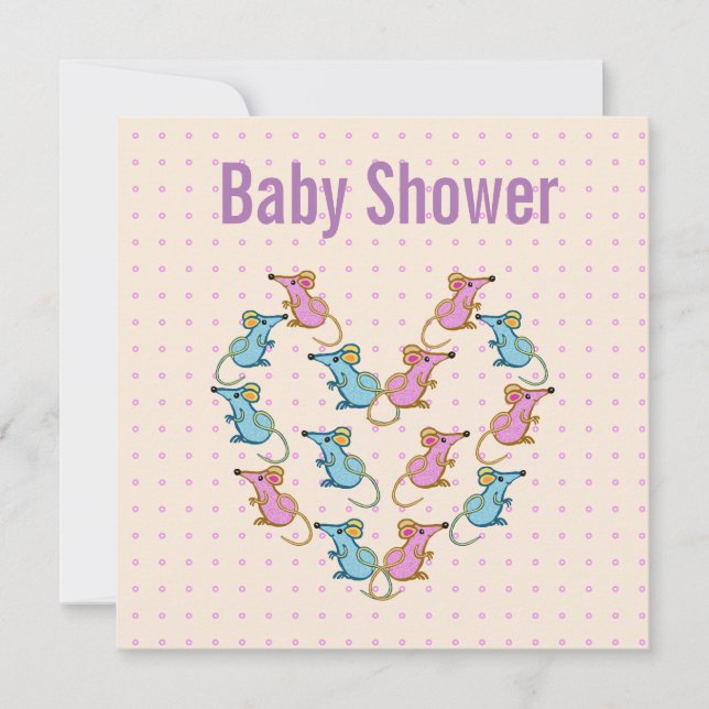 Carte De Remerciements souris roses, souris bleues baby shower (Devant)