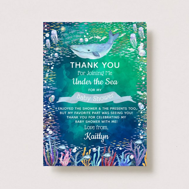 Carte De Remerciements Sous la mer | Baby shower à thème océanique (Créateur téléchargé)