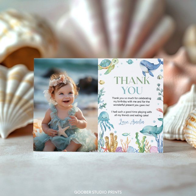 Carte De Remerciements Sous la mer Cute Ocean Animals Photo Anniversaire (Créateur téléchargé)