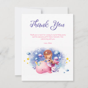 Carte De Remerciements Sous la mer, mignonne Sirène Anniversaire