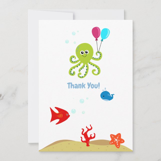Carte De Remerciements Sous la mer Octopus Boy Anniversaire (Devant)