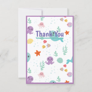 Carte De Remerciements Sous la mer Poisson Baby shower pourpre