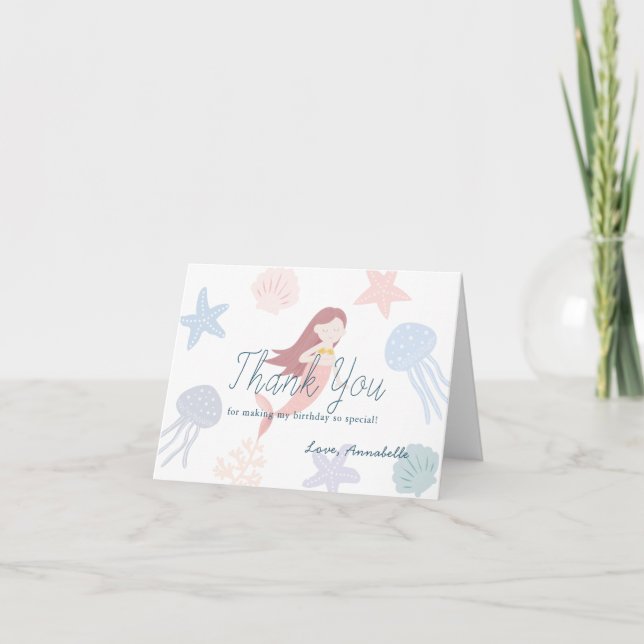 Carte De Remerciements Sous la mer Sirène blanc Anniversaire (Devant)