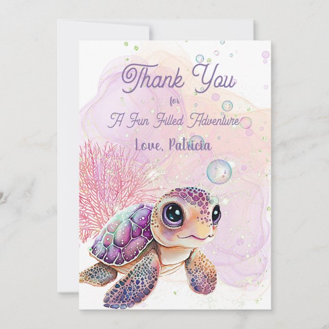 Carte De Remerciements Sous la mer, Tortue 5e anniversaire, (Devant)