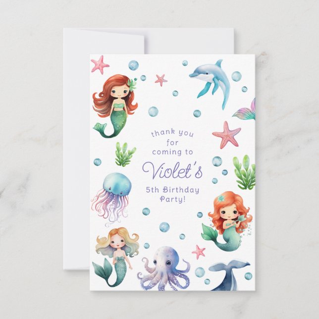 Carte De Remerciements Sous l'aquarelle marine Fête d'anniversaire de la  (Devant)