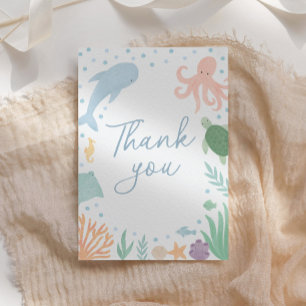 Carte De Remerciements Sous le Baby shower d'animaux de l'océan marin