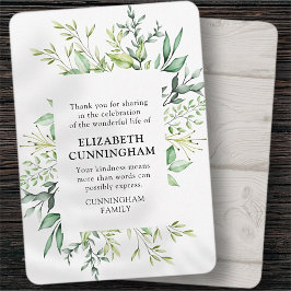 Carte De Remerciements Souvenir commémoratif Foliage d'aquarelle moderne