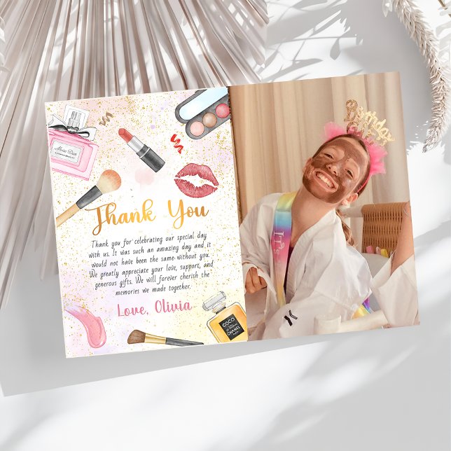 Carte De Remerciements Spa Party Glam Girl Maquillage Anniversaire Photo (Créateur téléchargé)