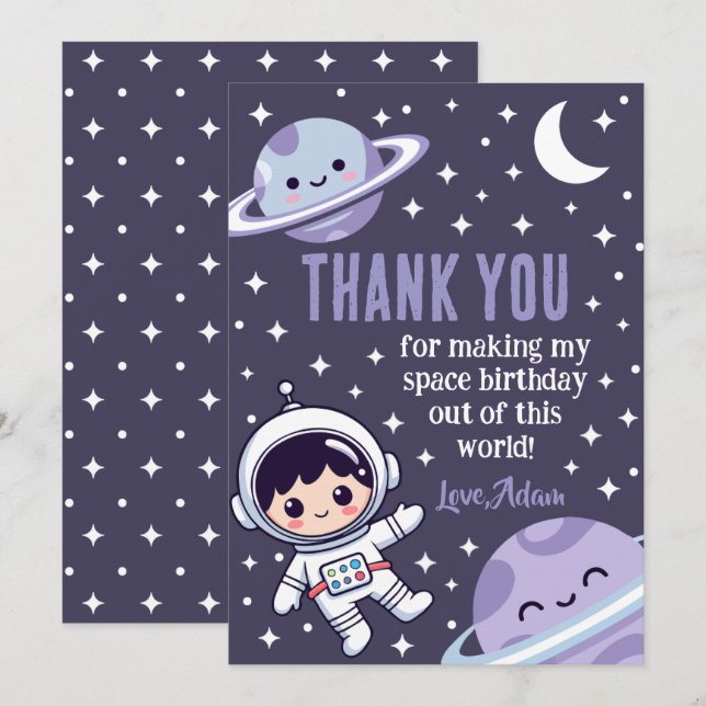 Carte De Remerciements Space Astronaut | Outer Space Galaxy Planets Stars (Devant / Derrière)