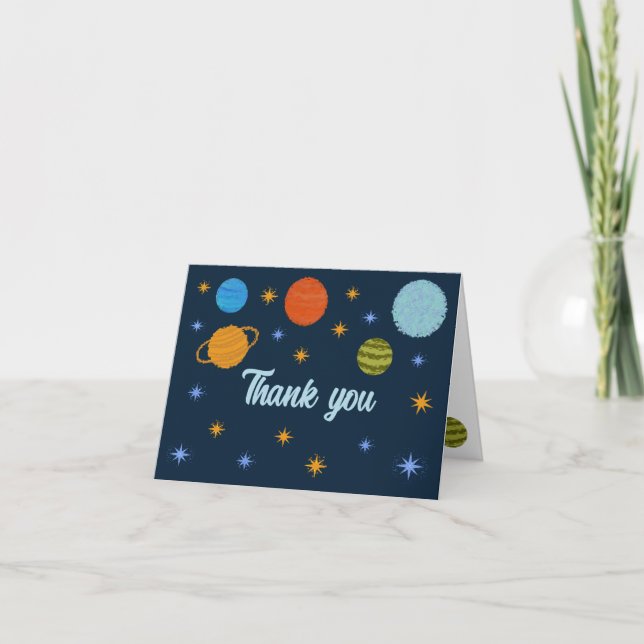 Carte De Remerciements Space Planètes Galaxy Stars Boy Cadeau (Devant)