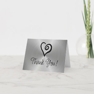 Carte De Remerciements Spirale cardiaque minimaliste sur Faux Silver Meta