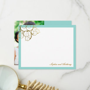 Carte De Remerciements Spirales d'or classique Elégant Chic Mariage Photo