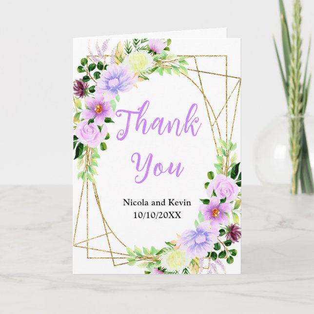 Carte De Remerciements Spring Purple Flowers with Foliage (Devant)